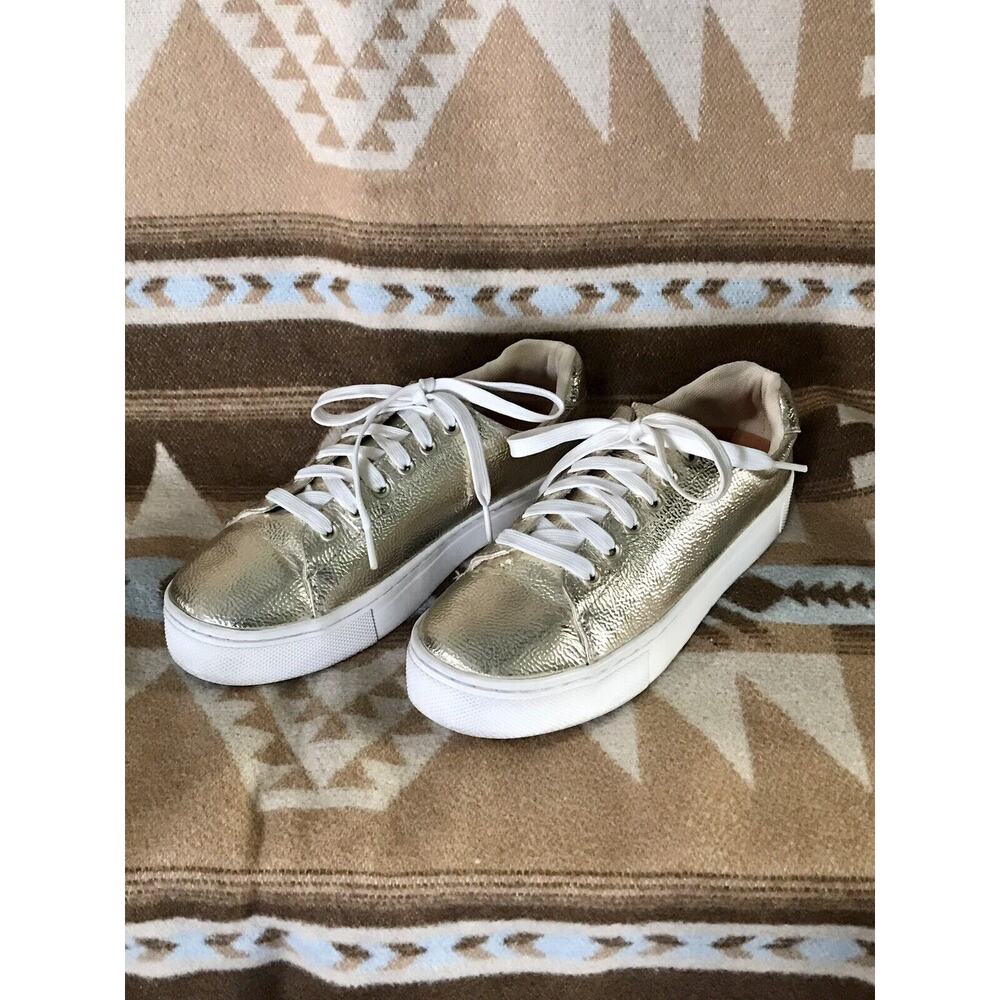 H&M Women's Lace Up Sneakers Metallic Gold Comfortable Holiday Shoes Size US 7